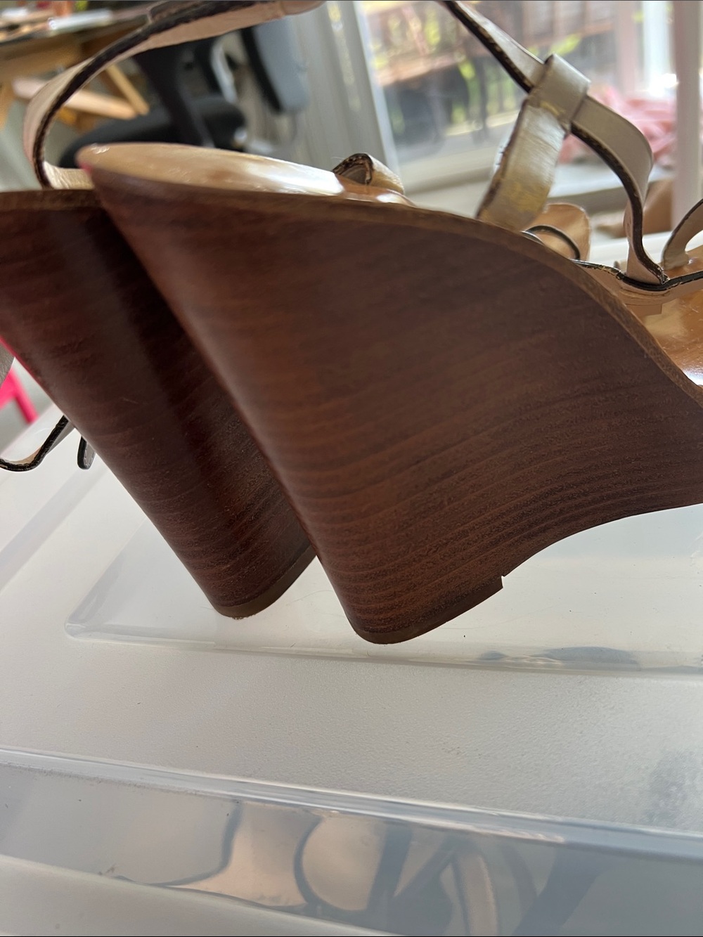 Bally Neutral Leather Strappy Wedge Sandals - Picture 8 of 9